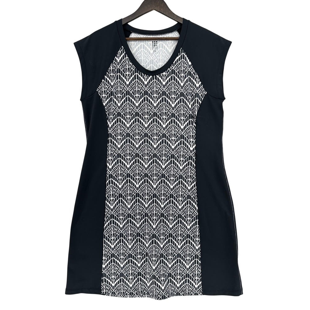 Title Nine XL Black White Geometric Print Active A-Line Dress Raglan Sleeve Corp